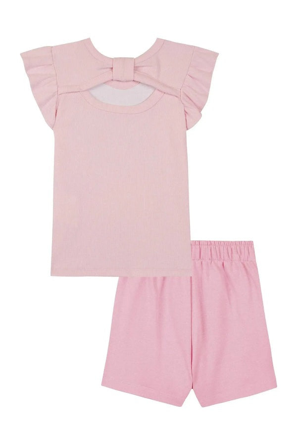 Conjunto Infantil Kukiê Verão com Shorts Saia e Blusa Rosa Ursinha Bailarina