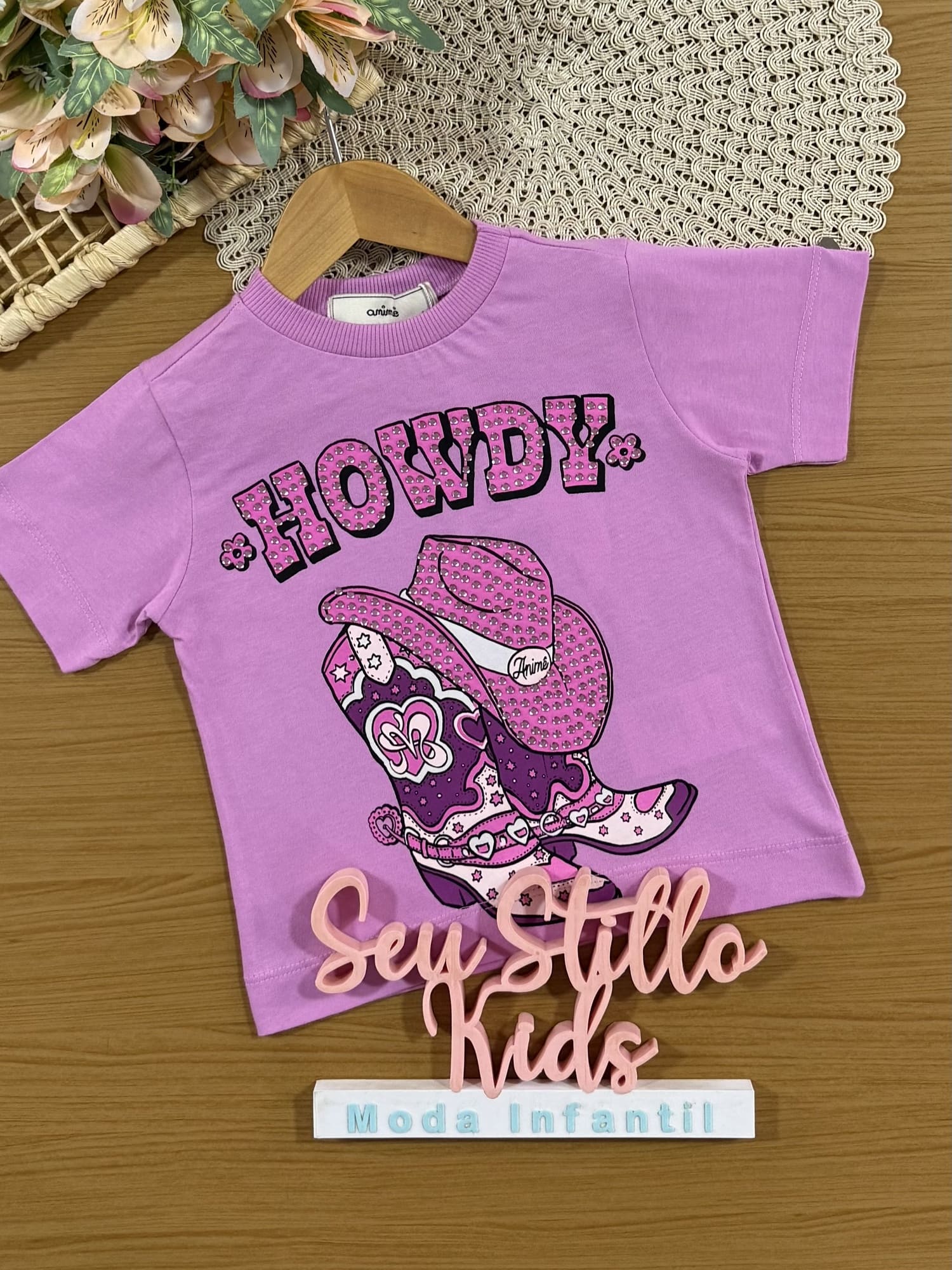 Blusa Infantil Animê Rosa Howdy com Strass