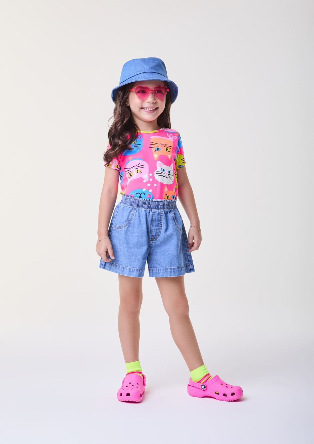Blusa Infantil Bimbi Verão Rosa Gatinhas