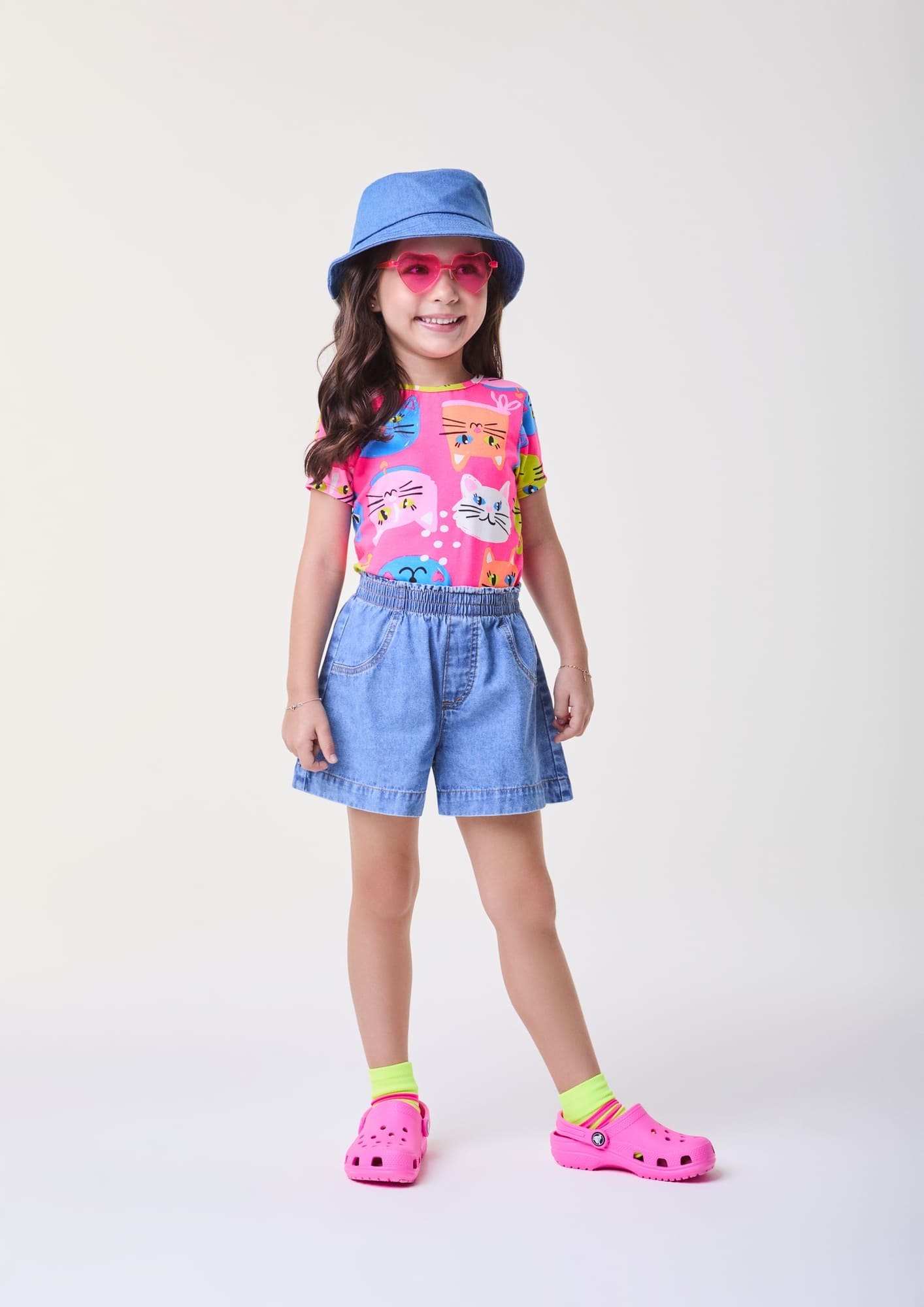 Blusa Infantil Bimbi Verão Rosa Gatinhas
