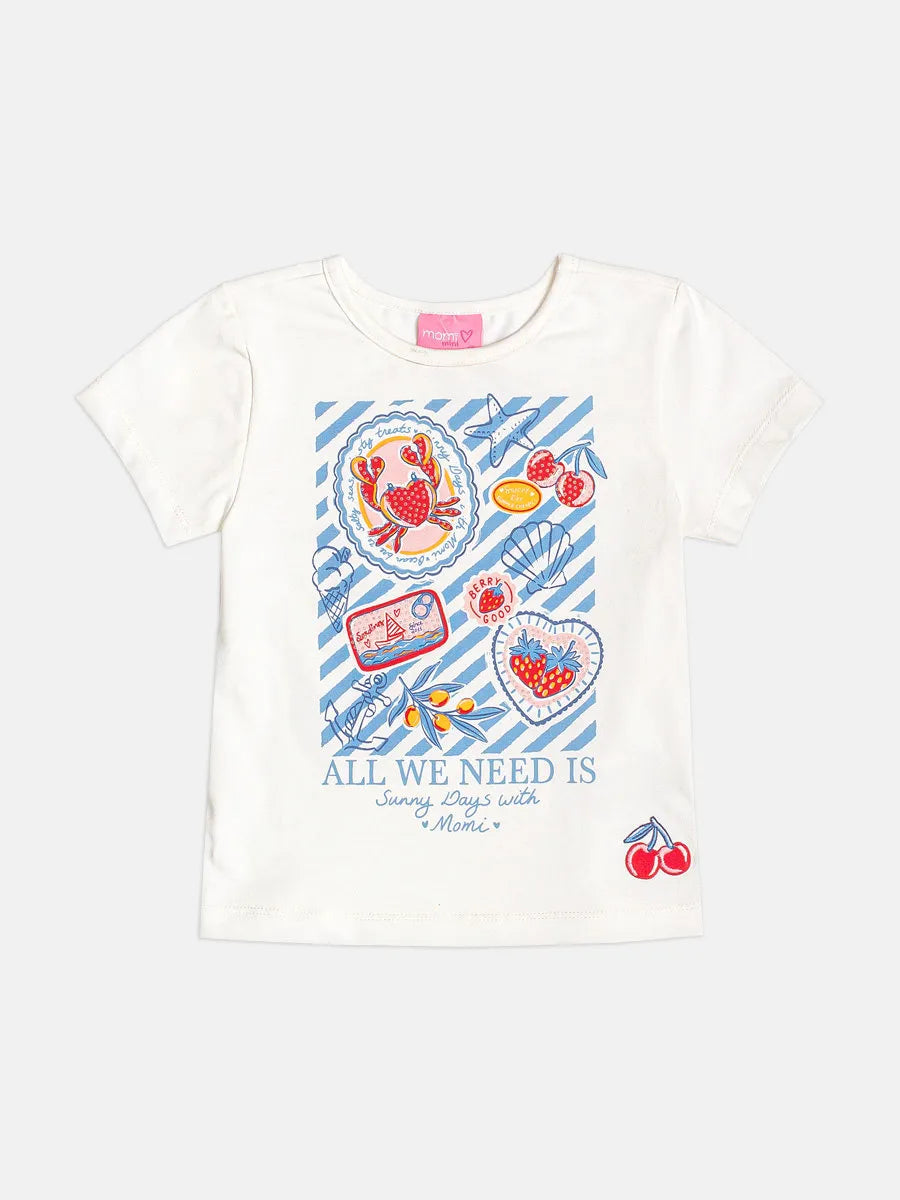 Blusa Infantil Menina Momi Branca Caranguejo Strass