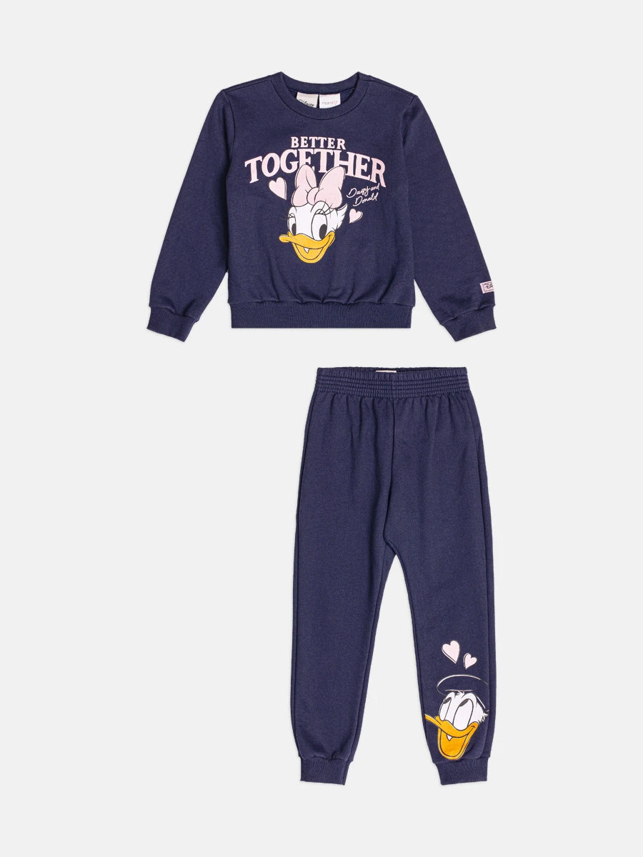 Conjunto Infantil Momi Inverno com Calça e Moletom Flanelado Azul Marinho Margarida Better Together Disney