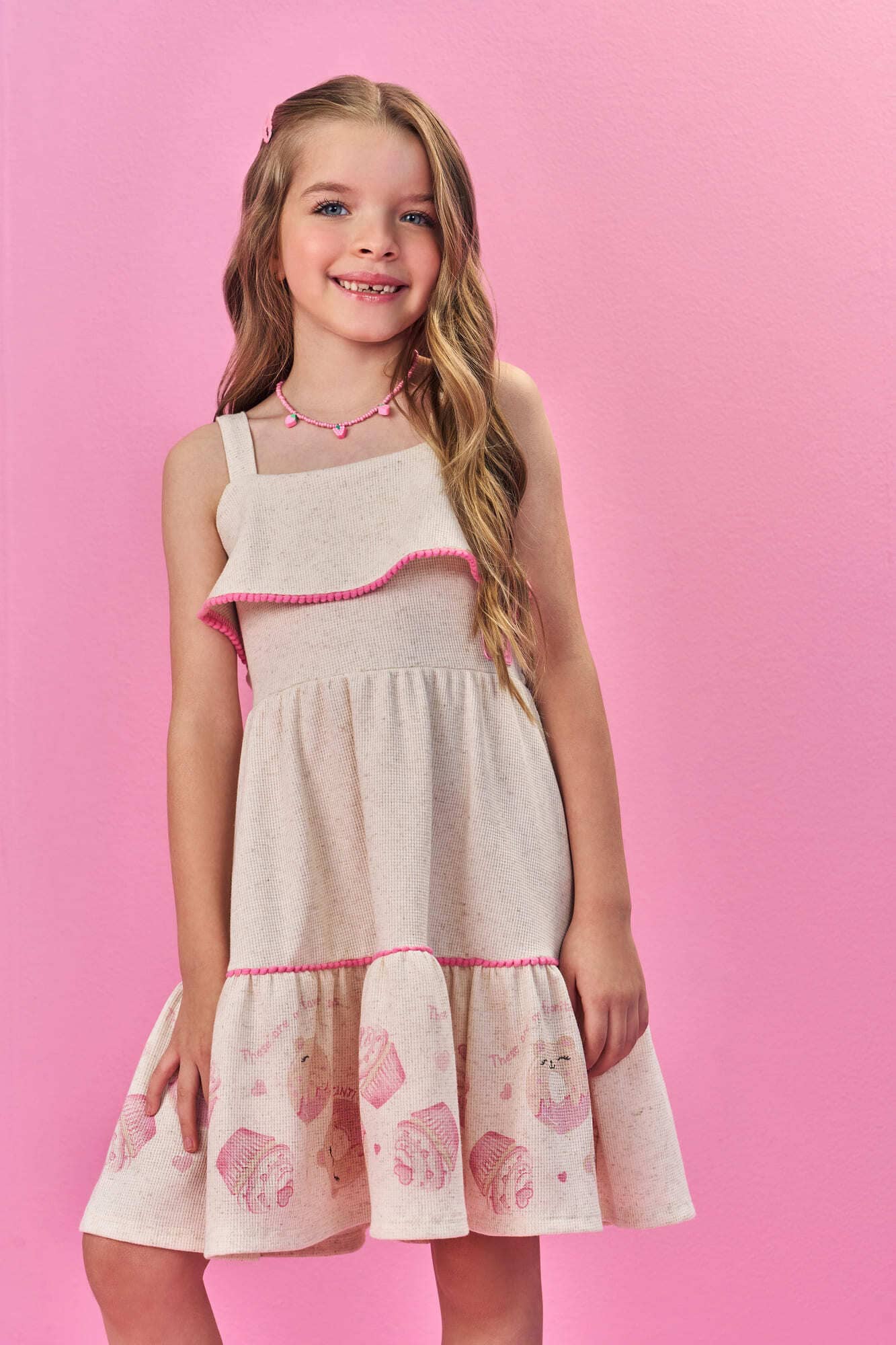Vestido Infantil Cinti Verão Off White Donuts