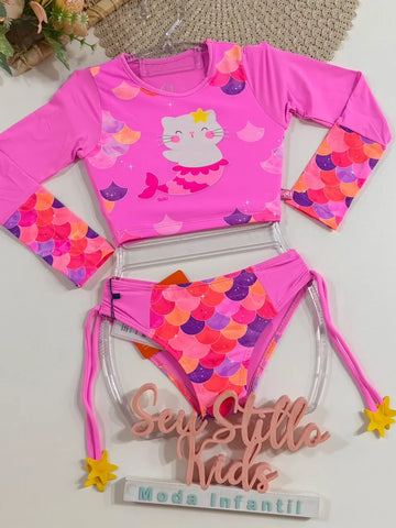 Biquíni Infantil Menina Gabi Cat Fish Rosa 43196
