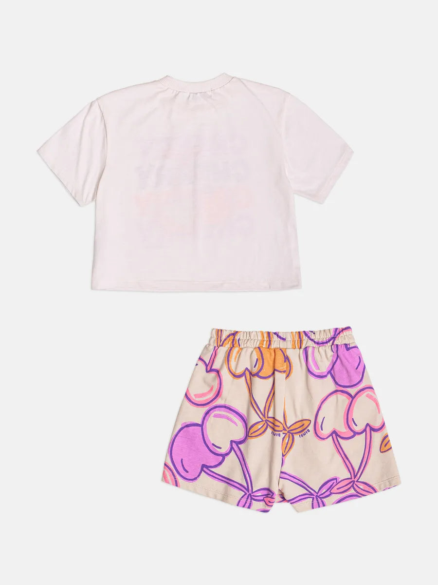 Conjunto Infantil Bimbi Inverno com Shorts Saia e Blusa Manga Curta Cherry