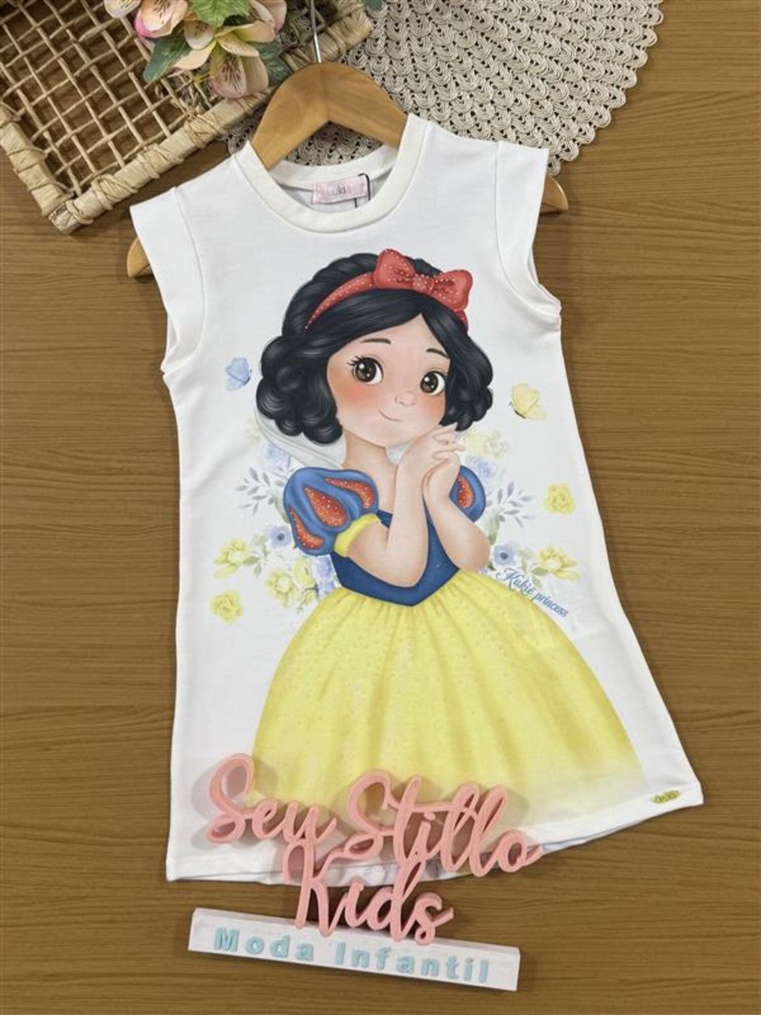 Vestido Infantil Kukiê Verão Princesa Branca de Neve