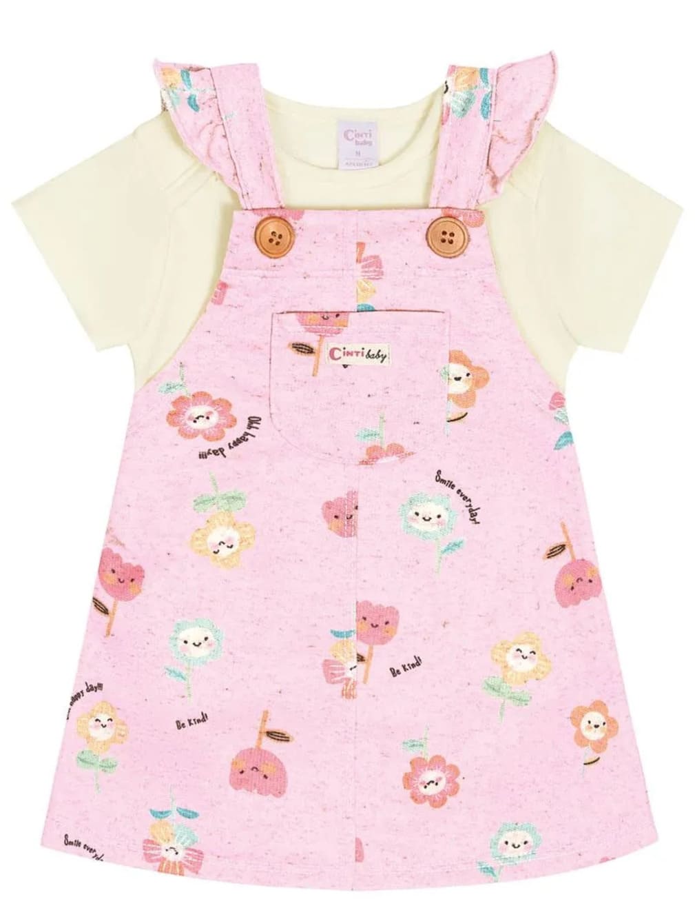 Salopete Infantil Cinti Verão Rosa Flor com Body