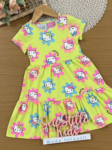Vestido Infantil Momi Verão Florzinha Hello Kitty Verde