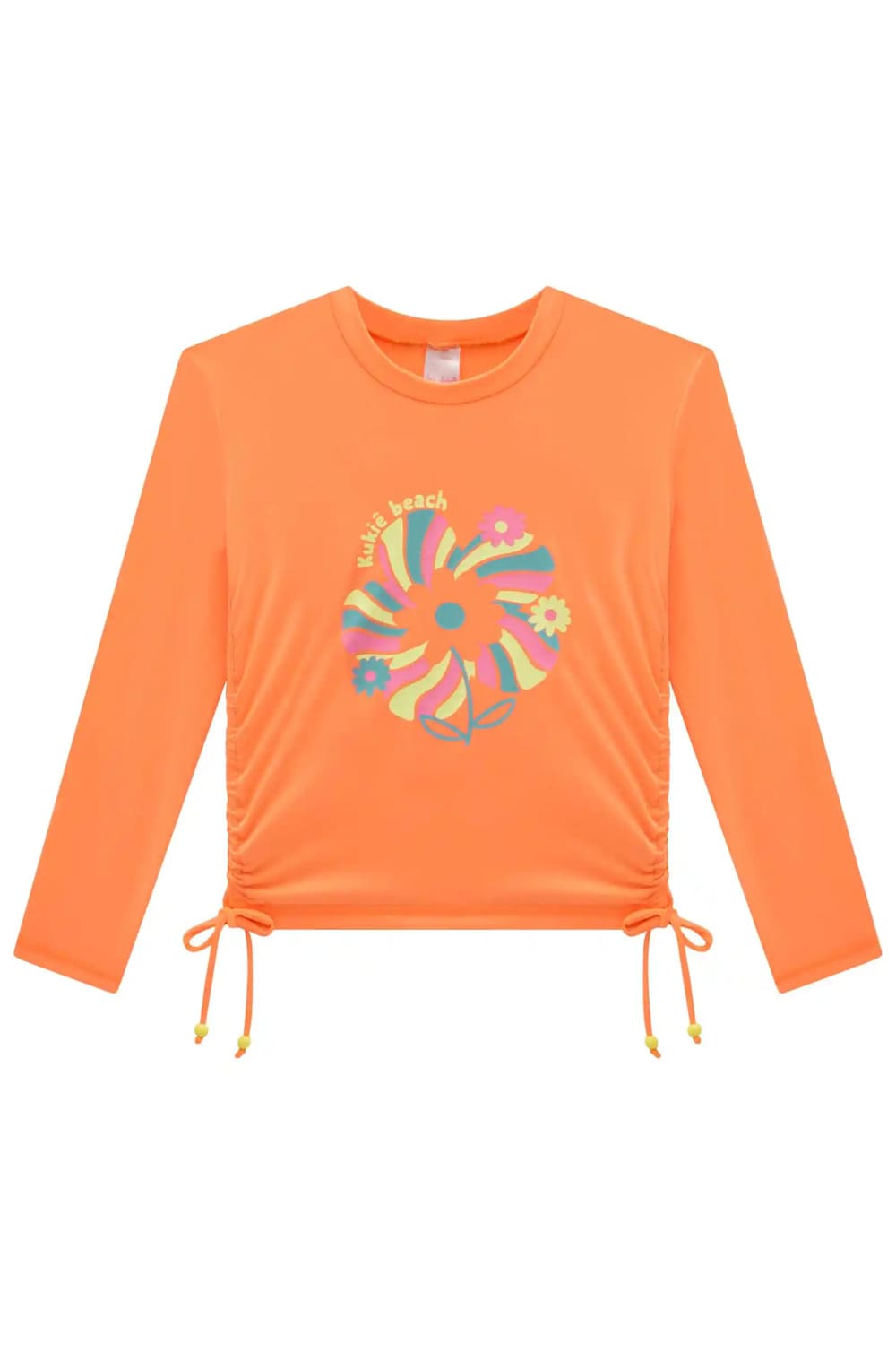 Biquíni Infantil Kukiê Verão com Blusa Manga Longa Laranja Flor