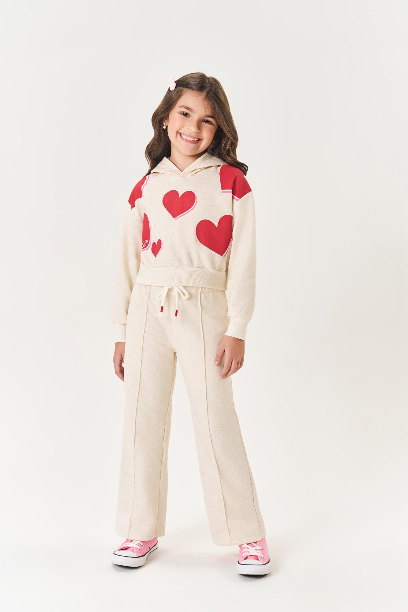 Conjunto Infantil Cinti Inverno Calça Wide Leg E Moletom Flanelado Coração