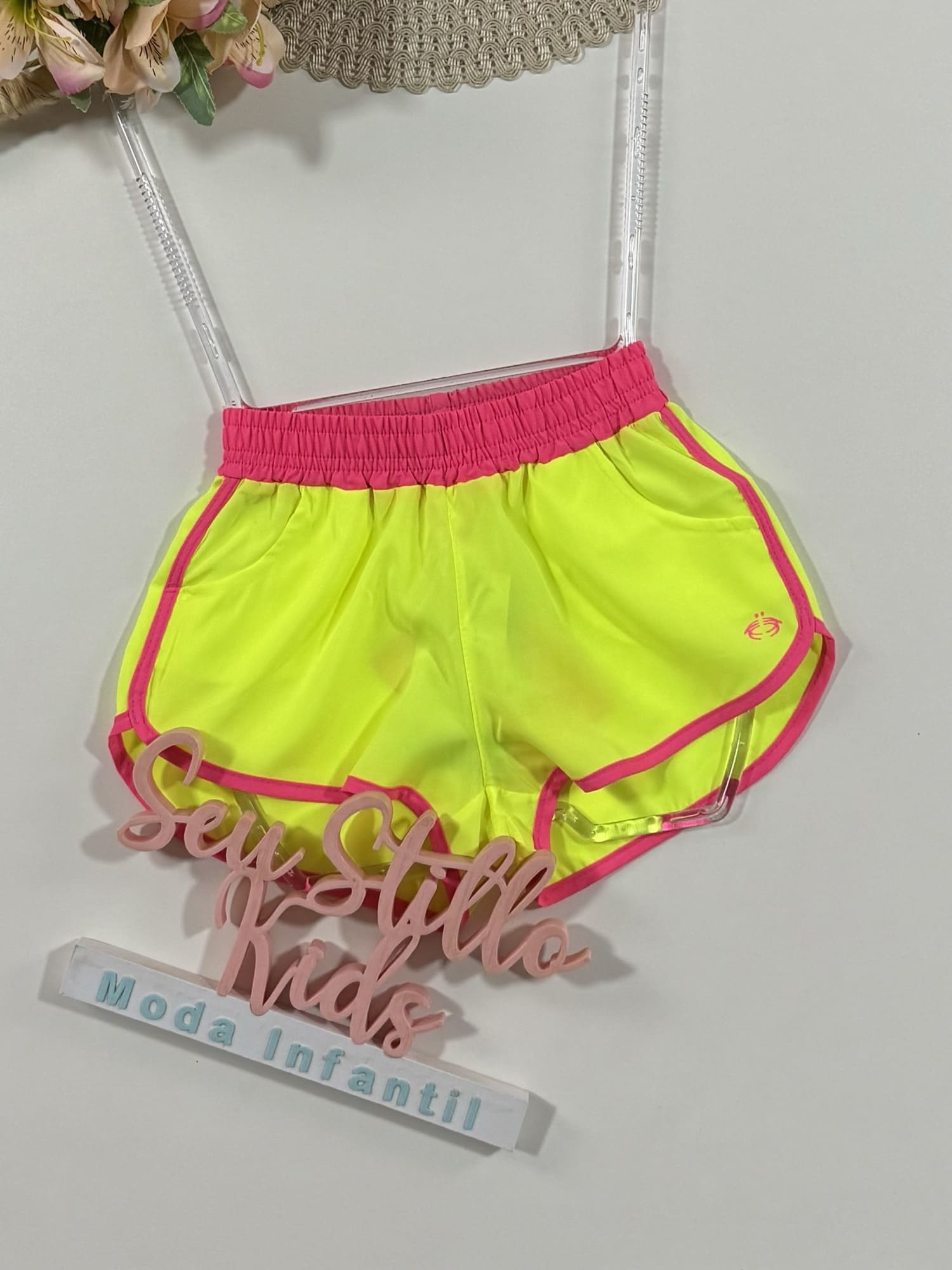 Shorts Infantil Siri Kids Nylon Leticia Amarelo Fluor 40063