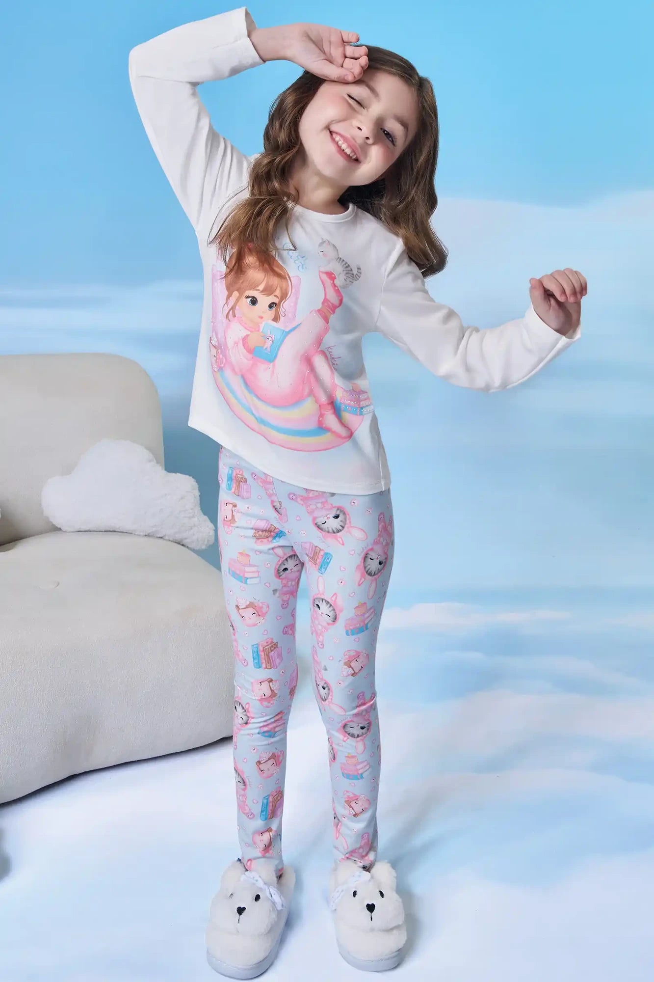 Pijama Infantil Kukiê Inverno com Calça Legging Rosa e Blusa Manga Longa Hora de Dormir