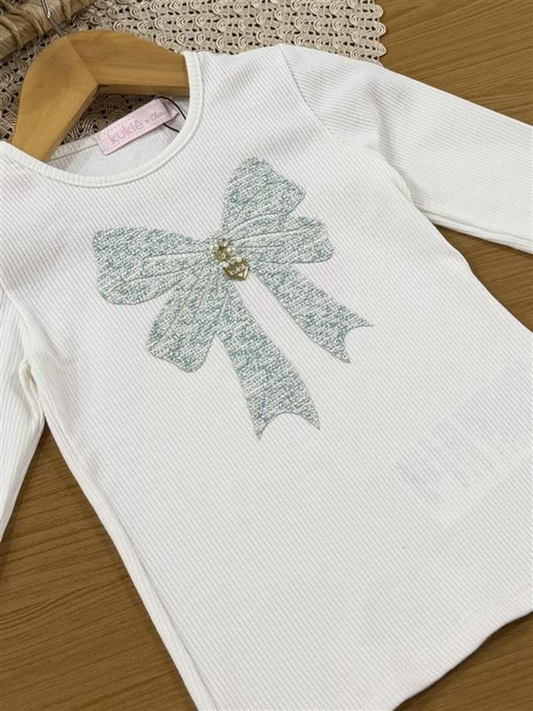 Conjunto Infantil Kukiê Inverno com Shorts Azul e Blusa Manga Longa Lacinho