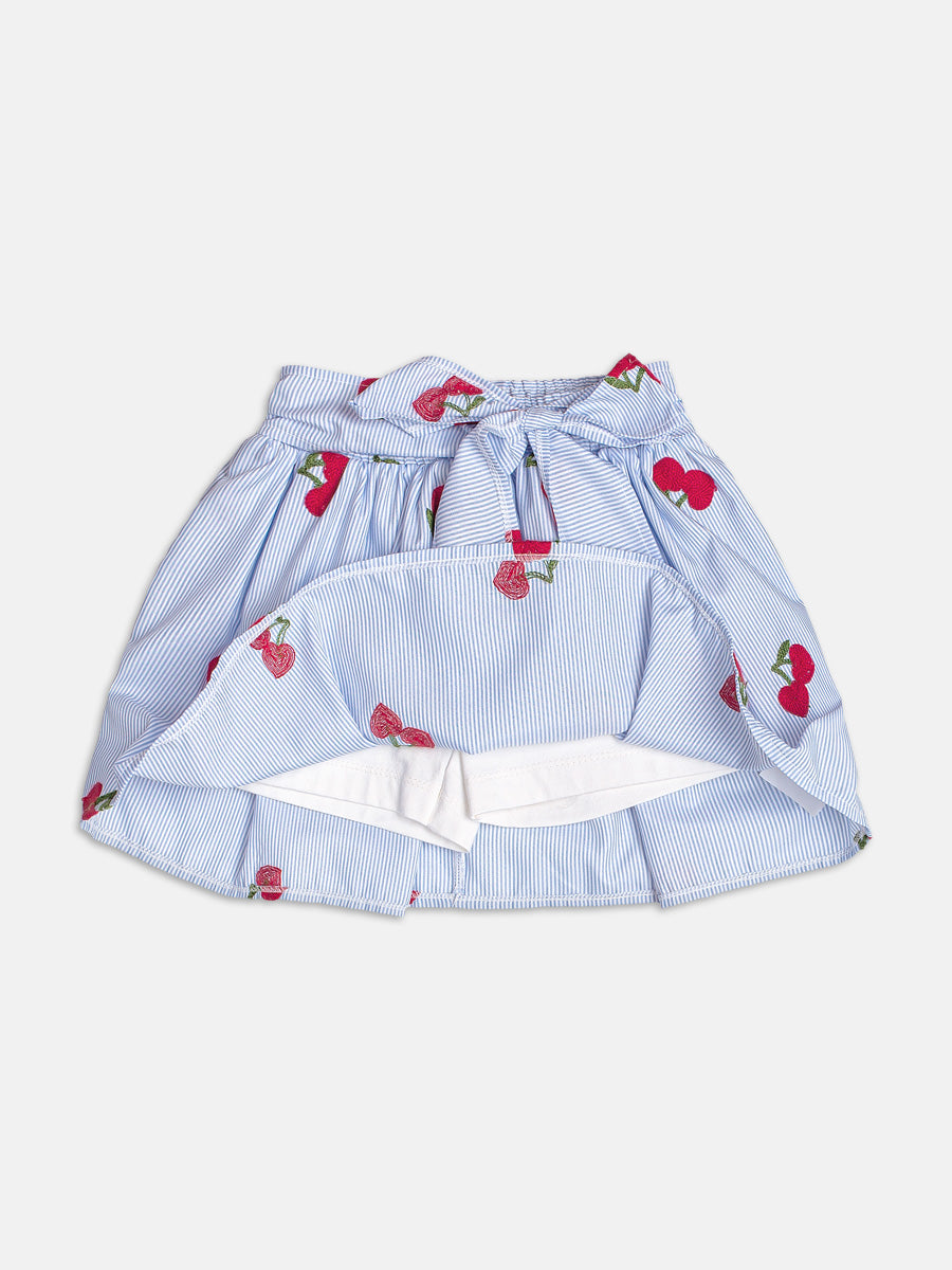 Conjunto Infantil Momi Verão com Saia Azul Listrada e Regata  Branca Cereje