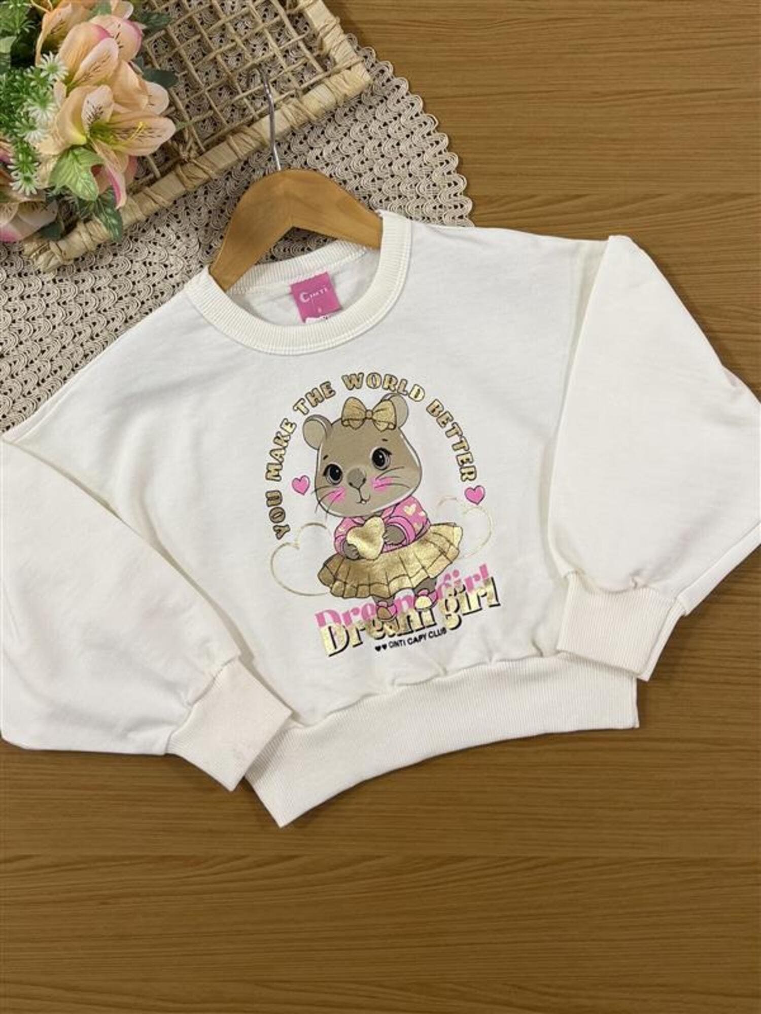 Conjunto Infantil Cinti Inverno com Saia Laranja e Moletom Capivara