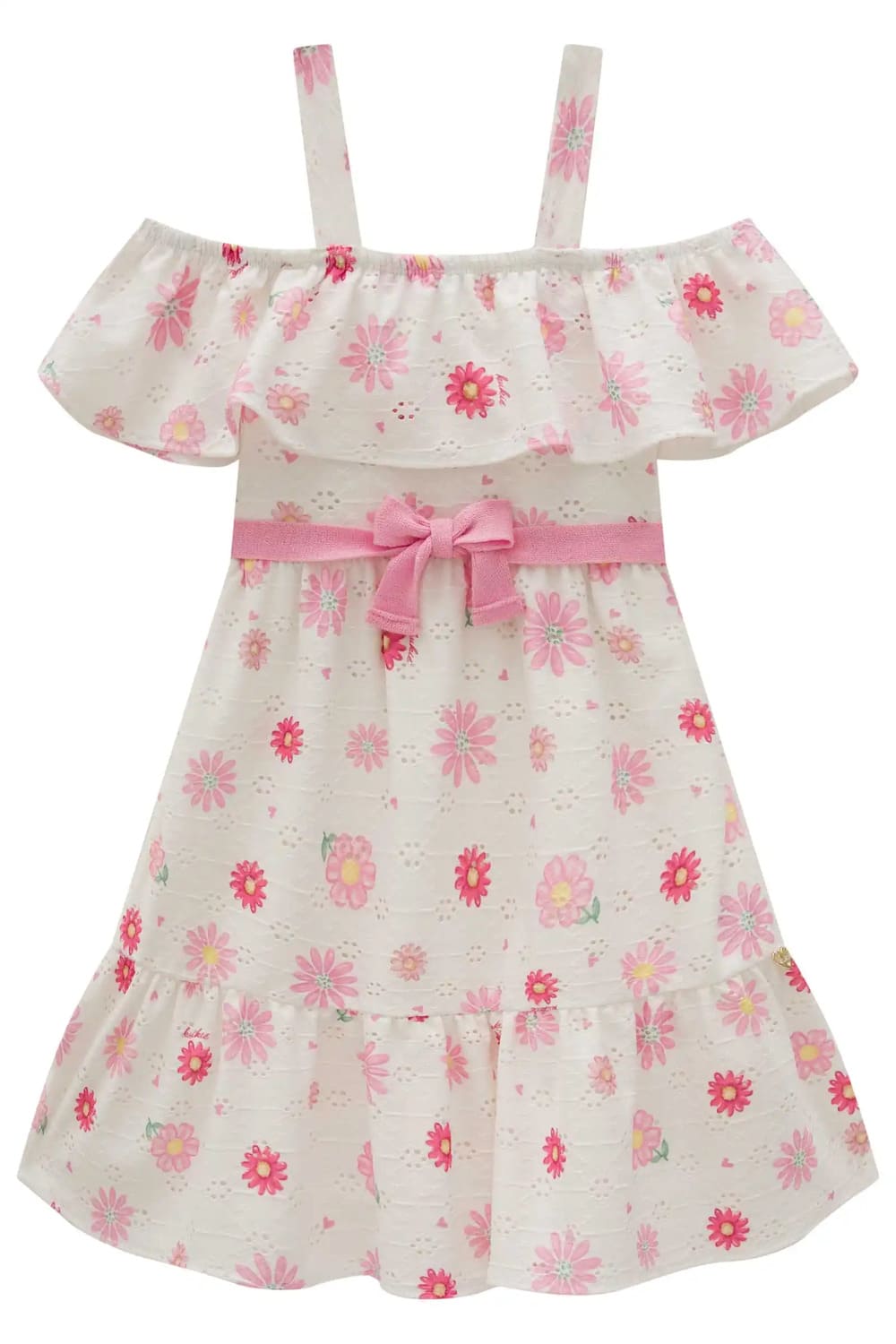 Vestido Infantil Kukie Verão Branco em Laise Floral