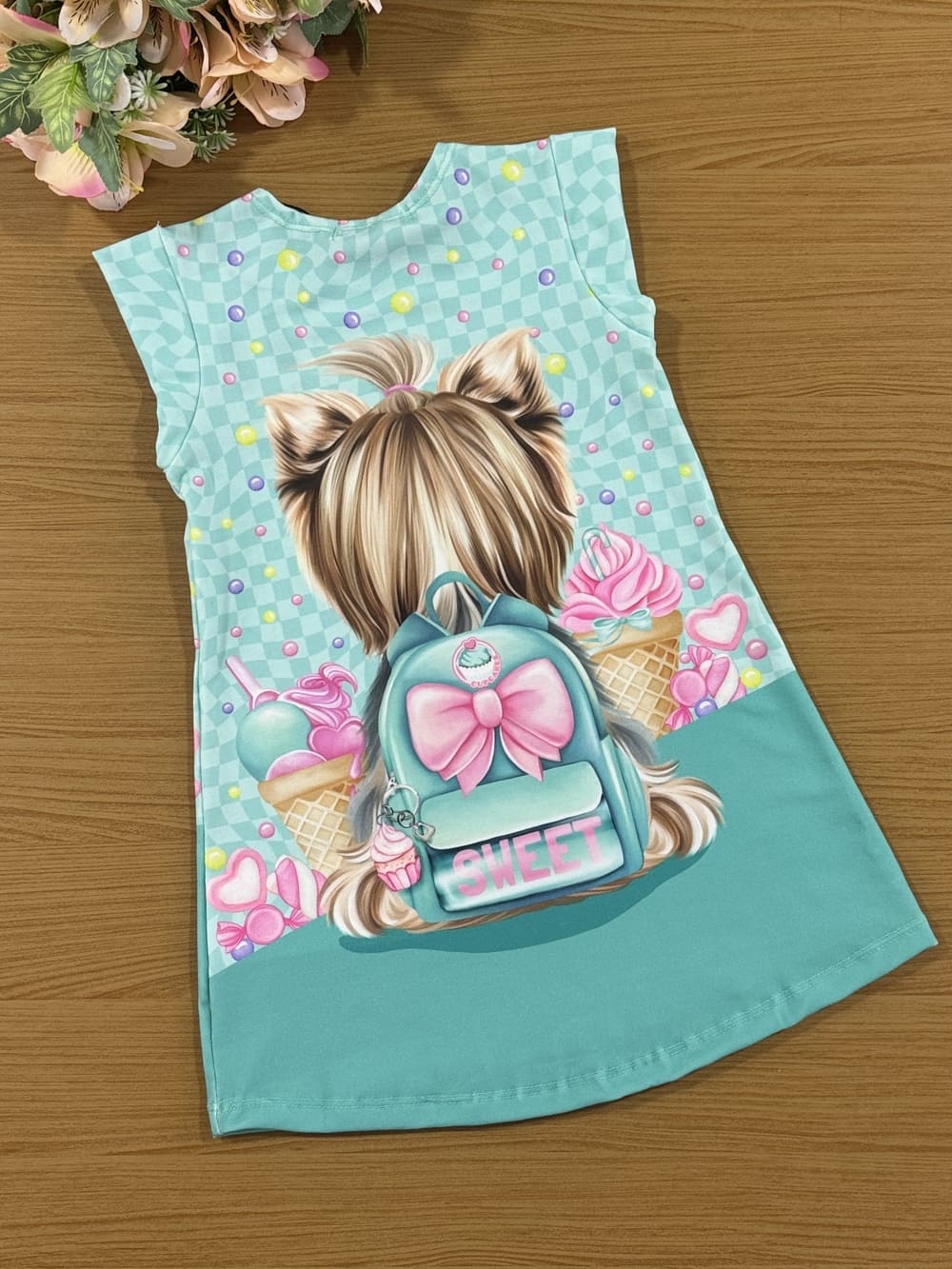 Vestido Infantil Kukie Verão Verde  Cachorrinha Happy