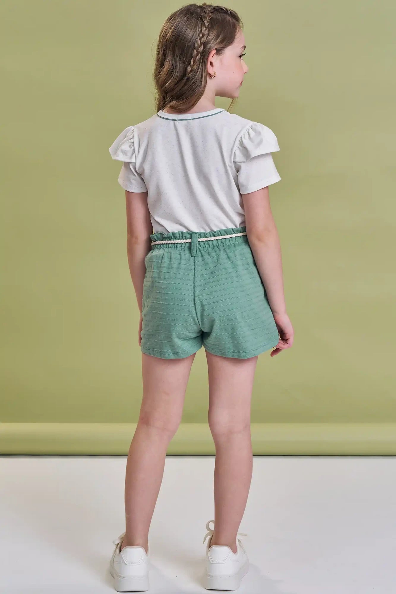 Conjunto Infantil Kukiê Inverno com Shorts Verde e Blusa Manga Curta Ratinha Happy