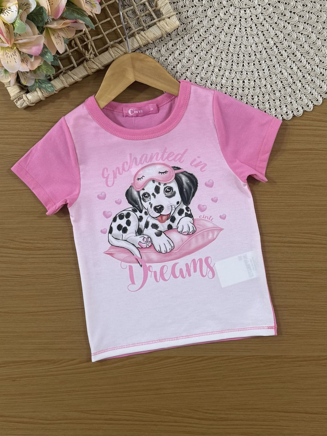 Pijama Infantil Cinti Verão com Shorts e Blusa Rosa Cachorinha Hora de Dormir