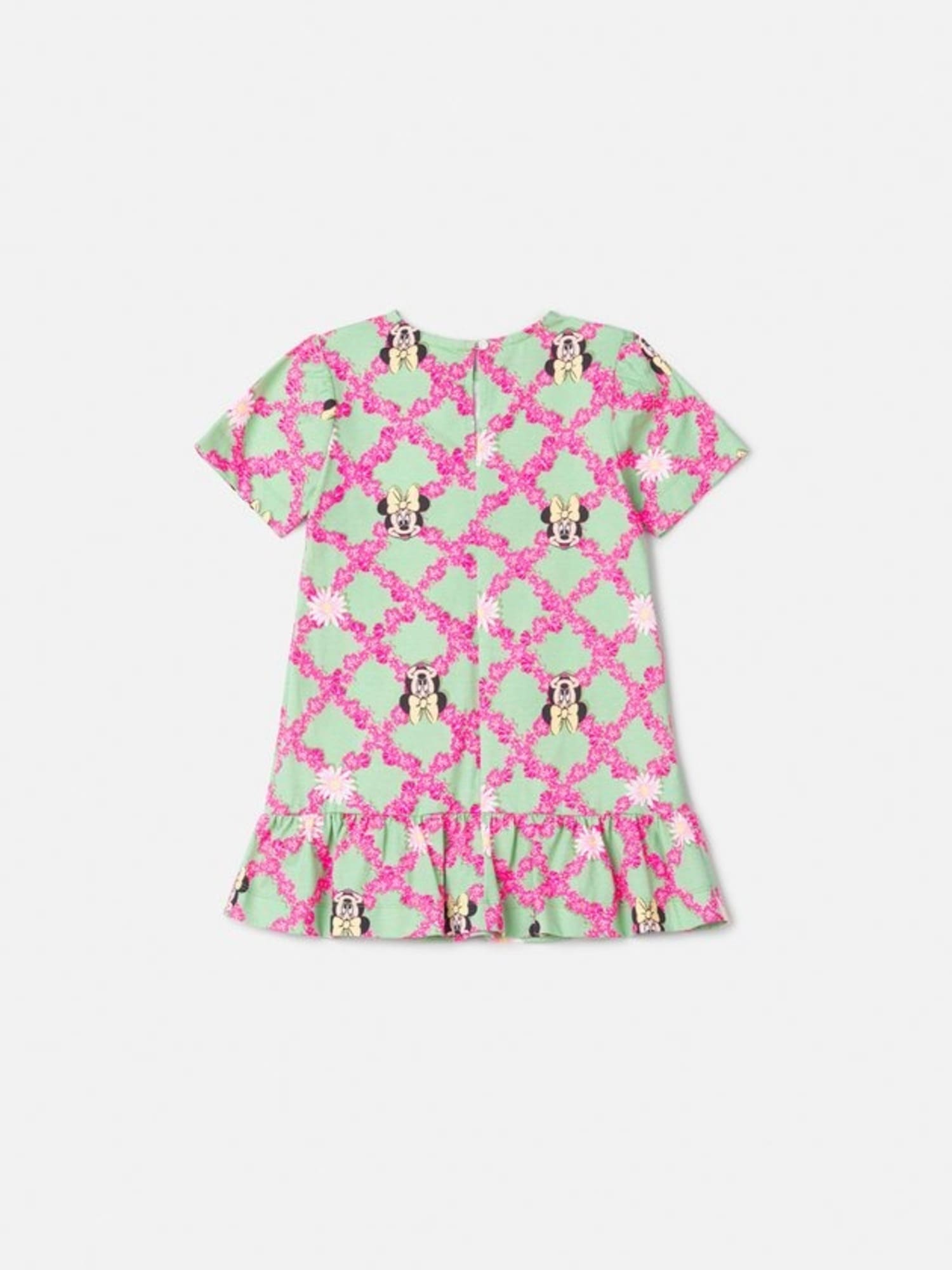 Vestido Infantil Animê Verão Verde Minnie Floral Disney