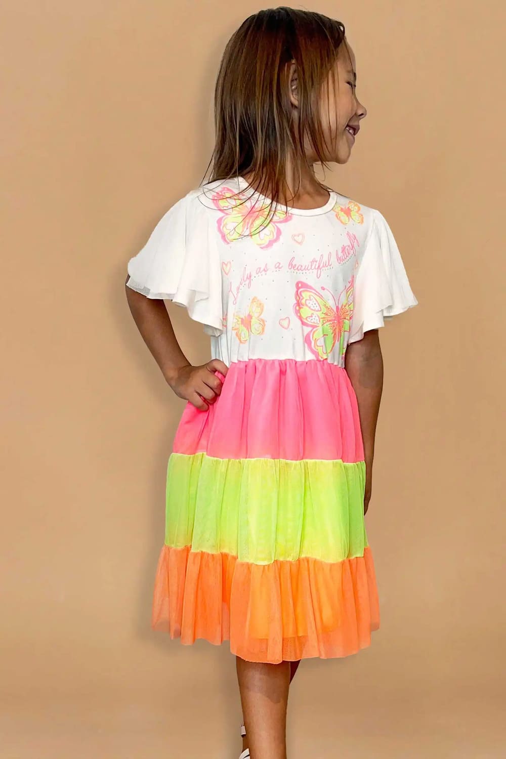 Vestido Infantil Kukie Verão Colorido Tule Borboleta