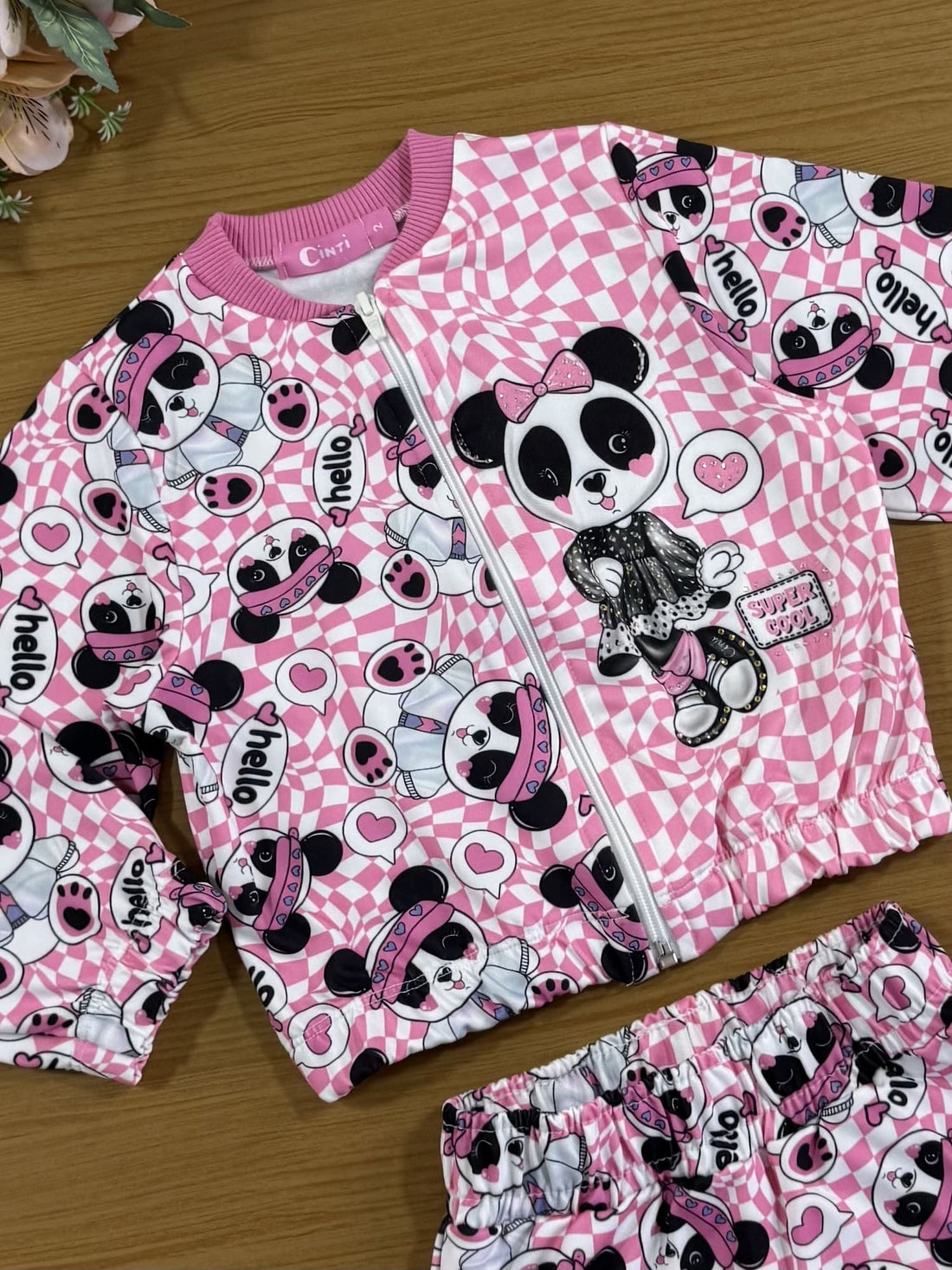 Conjunto Infantil Cinti Inverno com Short Saia e Jaqueta Rosa Pandinha