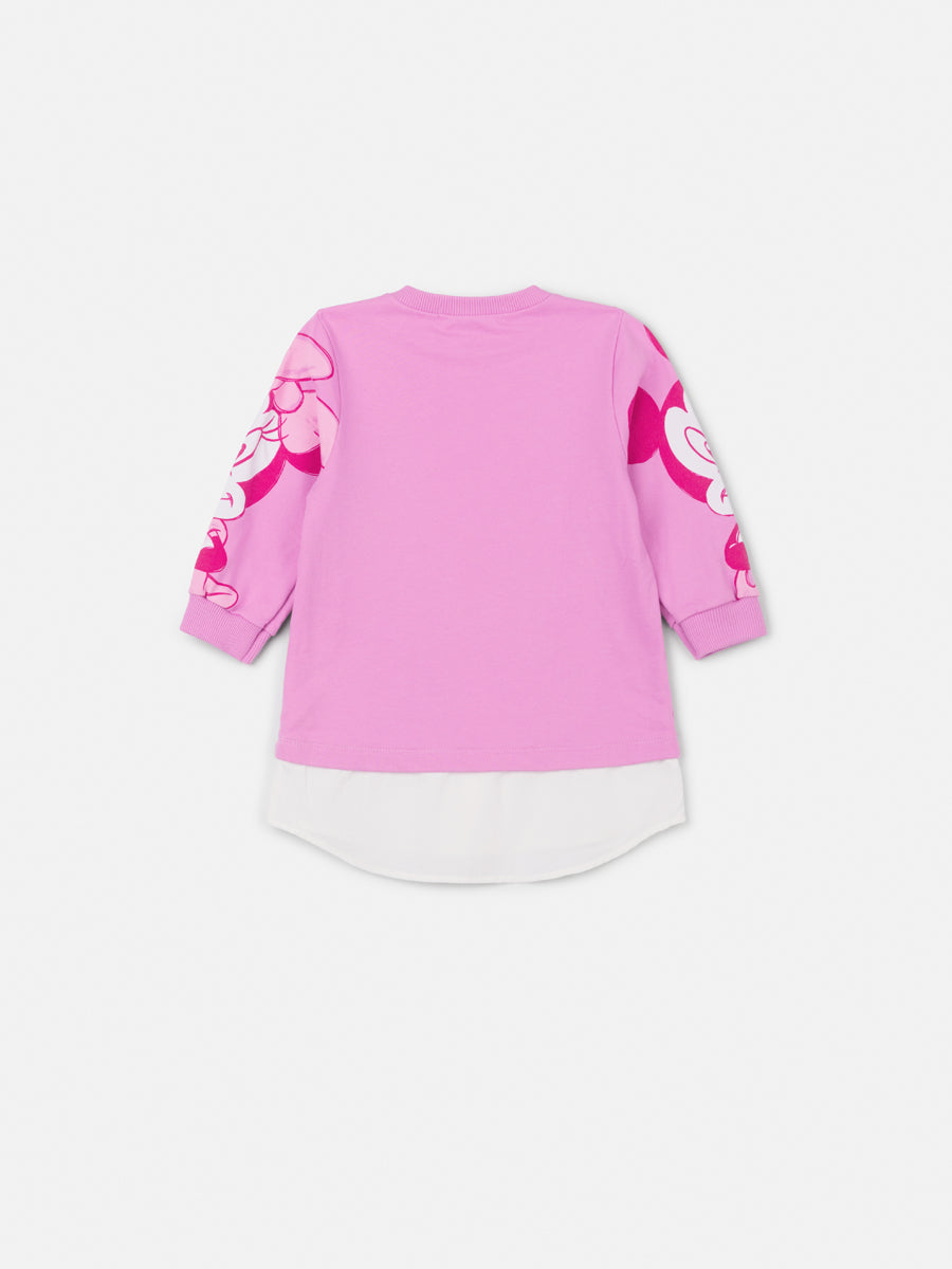 Vestido Infantil Animê Inverno Rosa Minnie e Mickey Disney