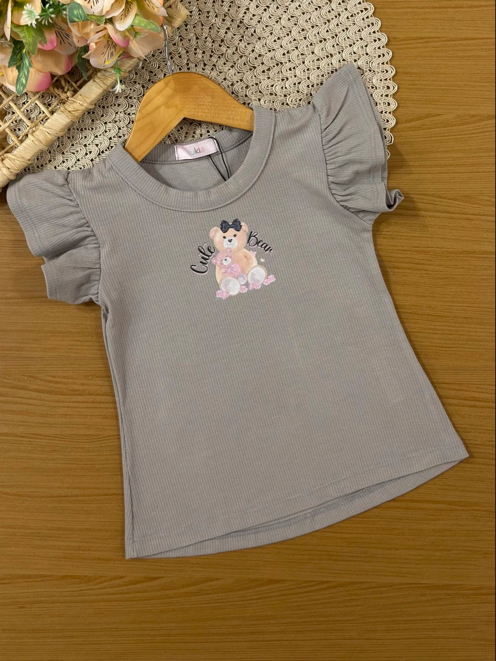 Conjunto Infantil Kukiê com Shorts Preto e Blusa Cute Bear