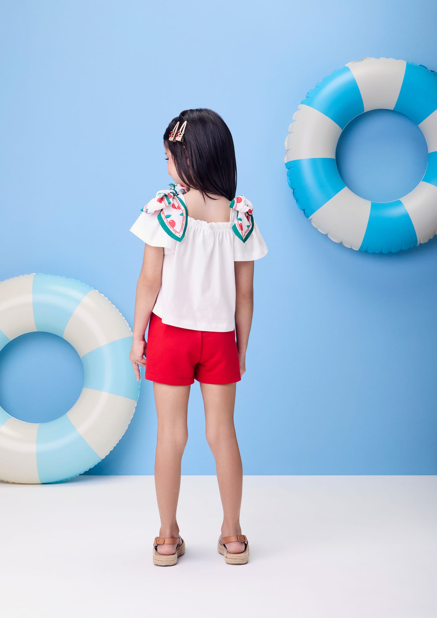 Conjunto Infantil Momi Verão com Shorts-Saia Vermelho e Blusa com Lacinho