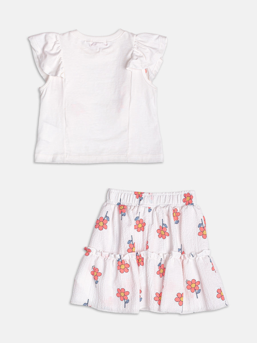 Conjunto Infantil Momi Verão com Saia e Blusa Branca Flozinhas