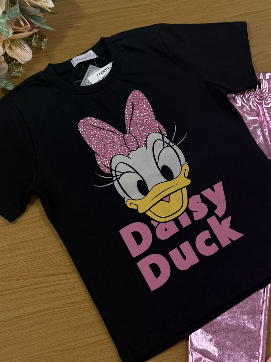 Conjunto Infantil Momi Inverno com Legging Rosa Metalizada e Blusa Daisy Disney