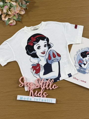 Blusa Infantil Animê Manga Curta Branca de Neve Disney