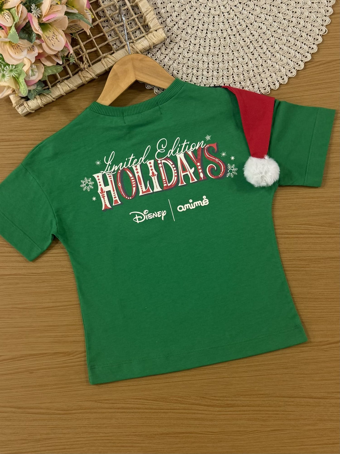 Blusa Infantil Animê Verão Verde Minnie Noel Disney