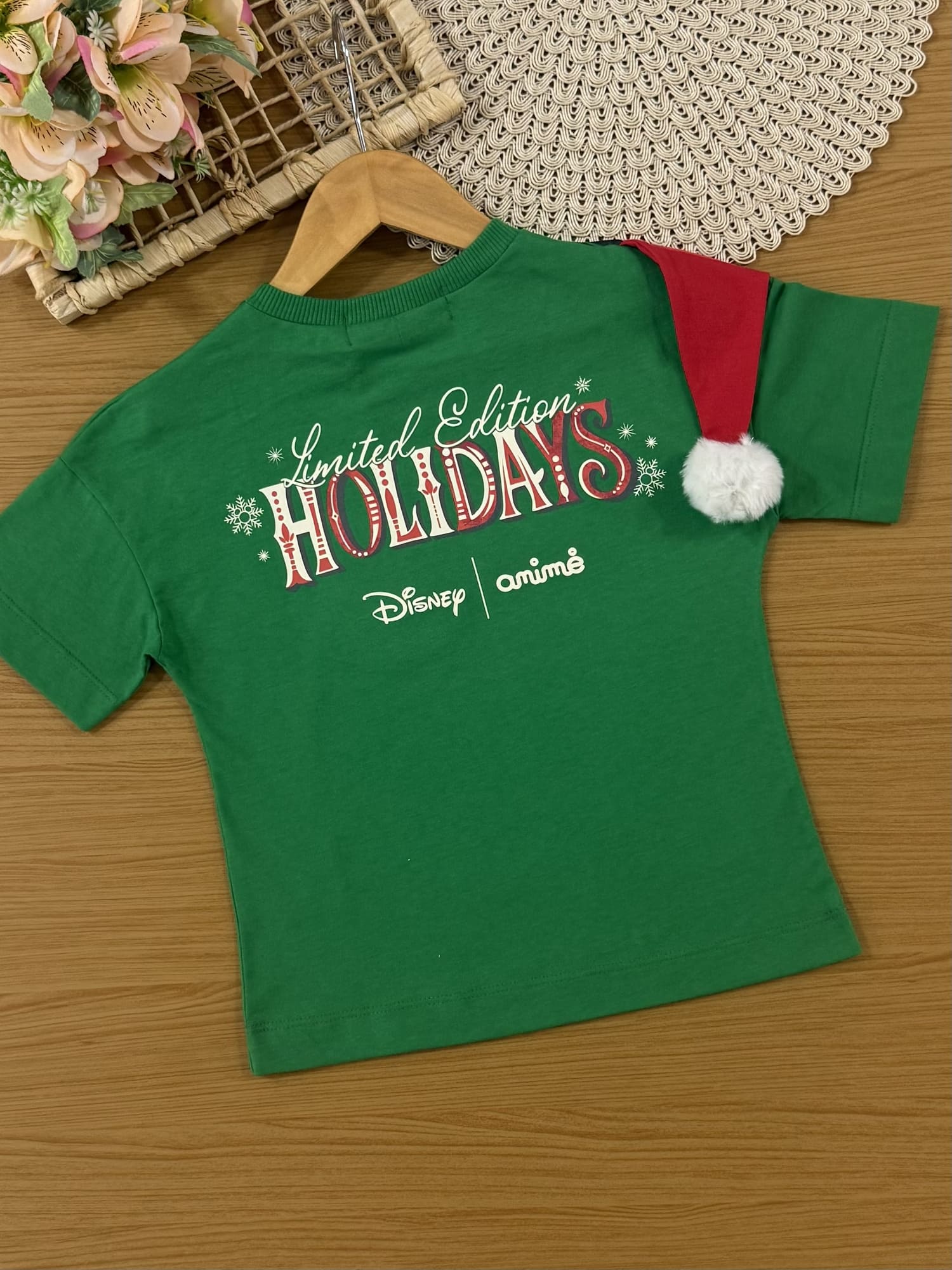 Blusa Infantil Animê Verão Verde Minnie Noel Disney