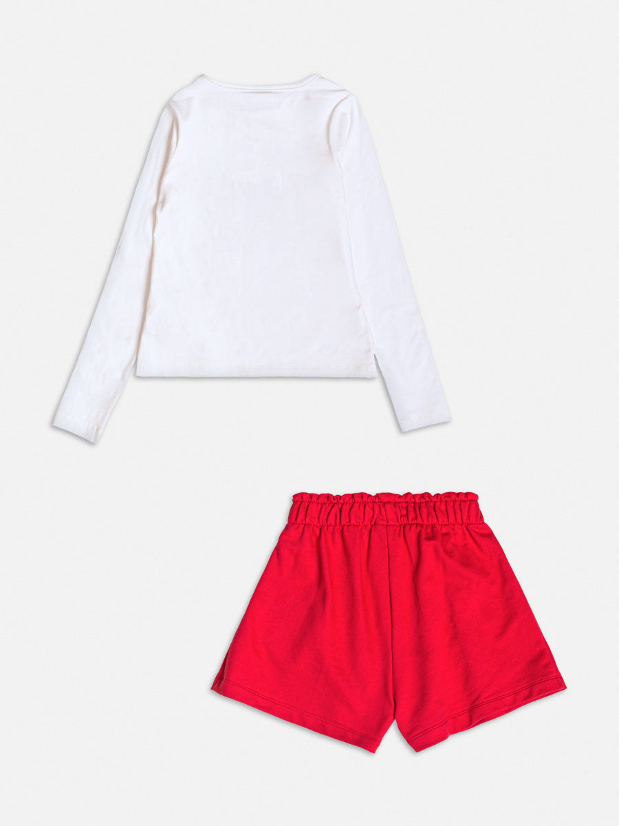 Conjunto Infantil Momi Inverno Shorts Vermelho e Blusa Manga Longa Ursinhas