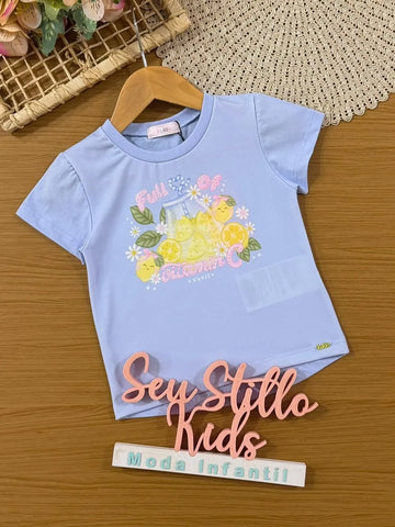 Blusa Infantil Menina Kukiê Azul Limãozinho Strass