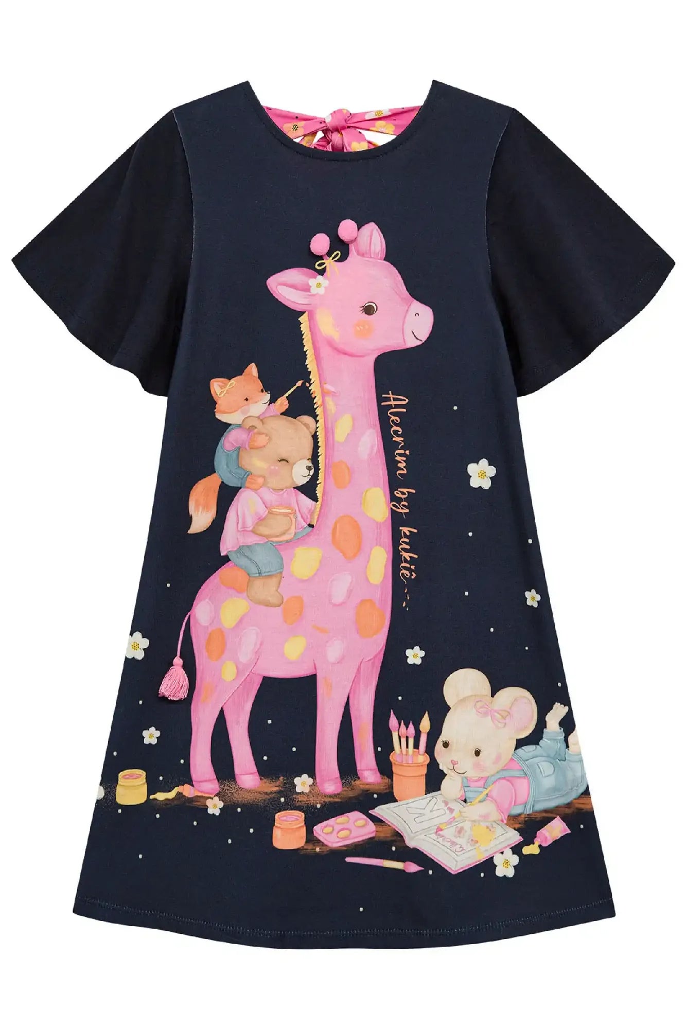 Vestido Infantil Kukiê Verão Azul Marinho Girafinha