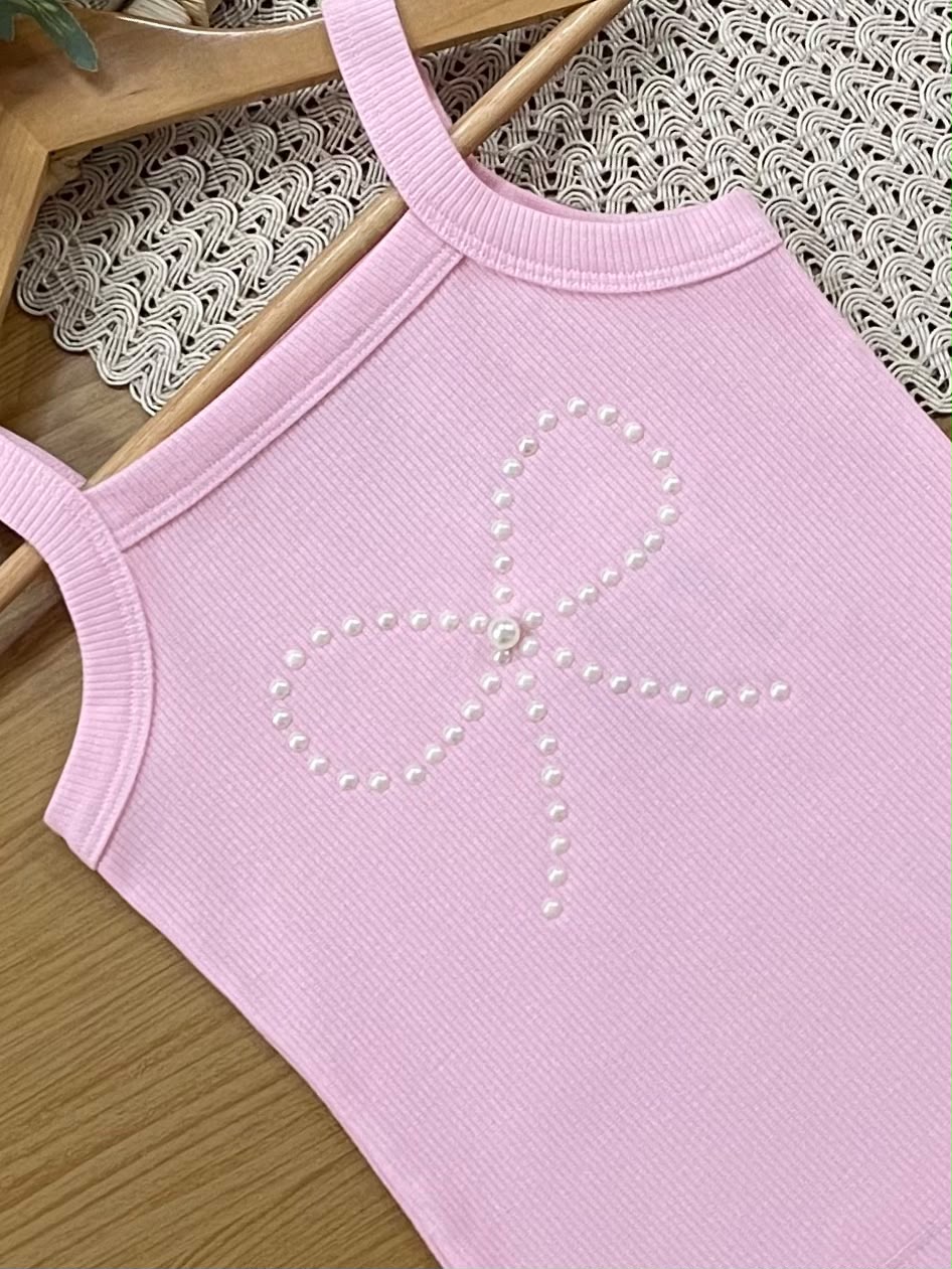 Conjunto Infantil Menina Kukiê com Shorts e Blusa Rosa Lacinho Pérolas
