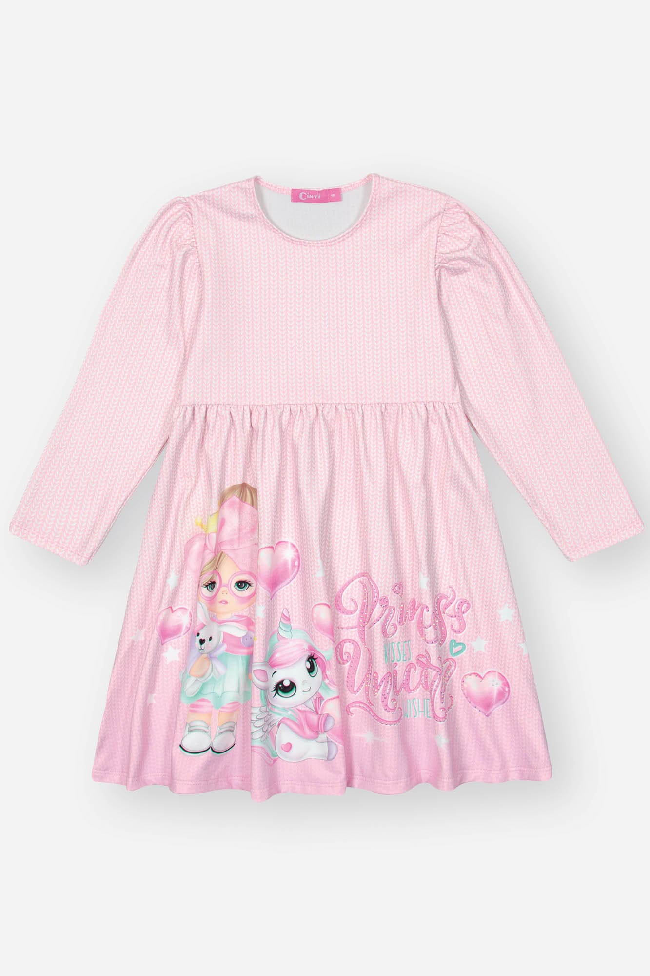 Vestido Infantil Cinti Inverno Rosa com Colete Unicórnio