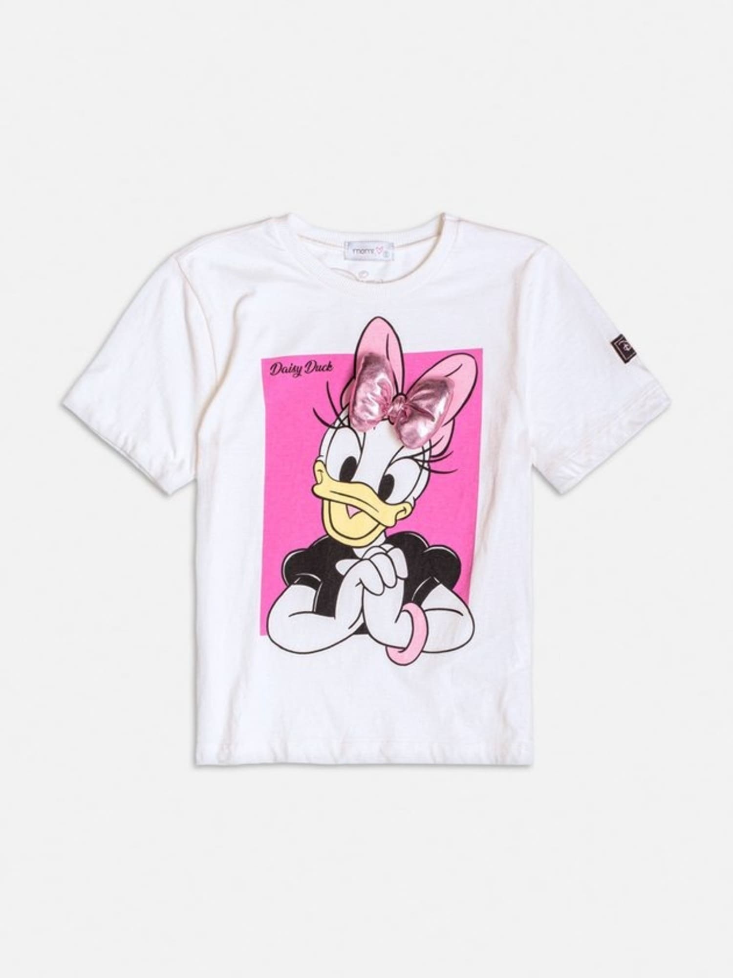 Blusa Infantil Momi Inverno Manga Curta Branca Daisy com Laço Disney