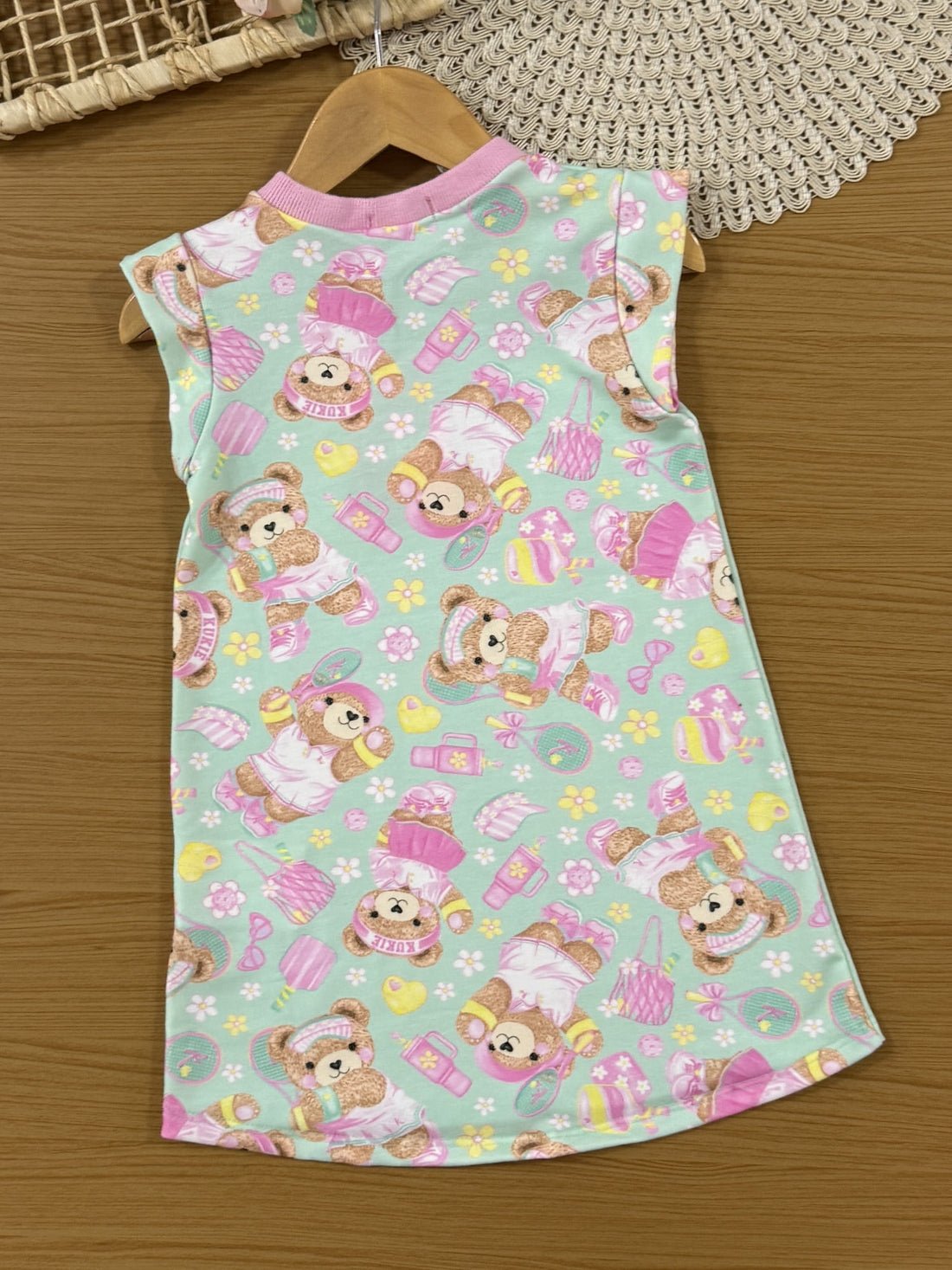 Vestido Infantil Kukiê Verão Verde Ursinhas Tênista