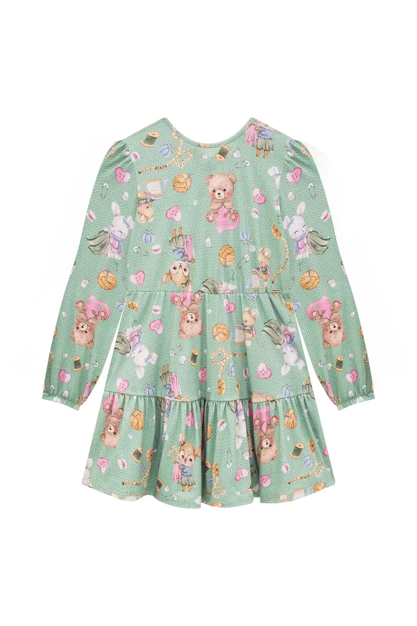 Vestido Infantil Kukiê Alecrim Inverno Verde Animais
