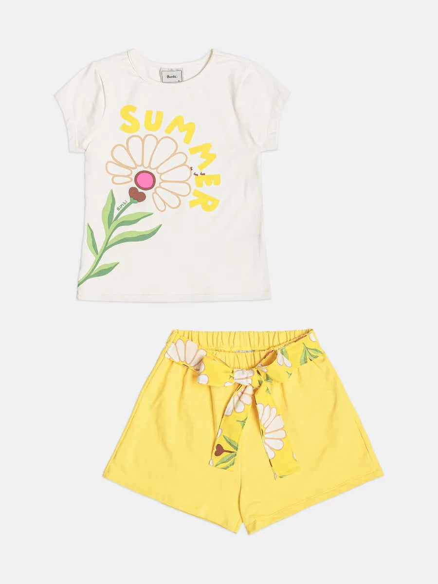 Conjunto Infantil Menina Bimbi Shorts Amarelo e Blusa Flor Summer