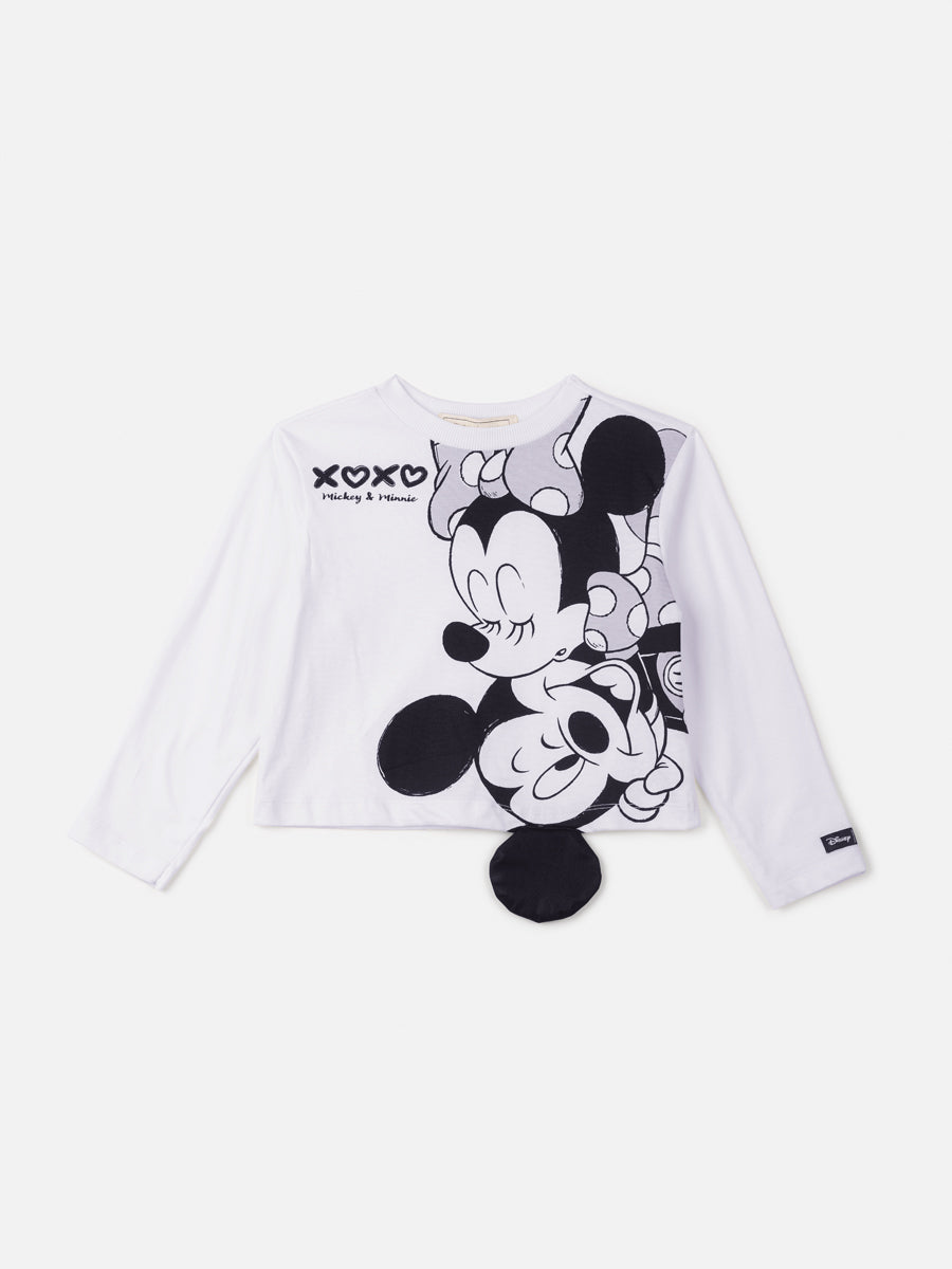 Blusa Infantil Animê Inverno Manga Longa Branca Minnie e Mickey