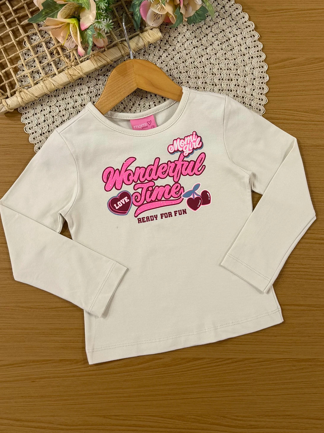 Conjunto Infantil Momi Inverno com Shorts Saia Listrado e Blusa Manga Longa Cerejinha Love