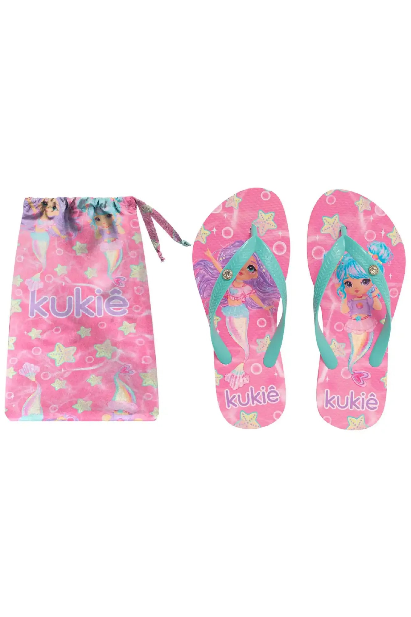 Chinelo Infantil Kukiê Rosa Sereia com Bolsinha