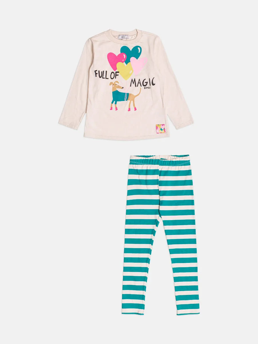 Conjunto Infantil Bimbi Inverno com Calça Legging e Blusa Manga Longa Bege Cachorrinho Love