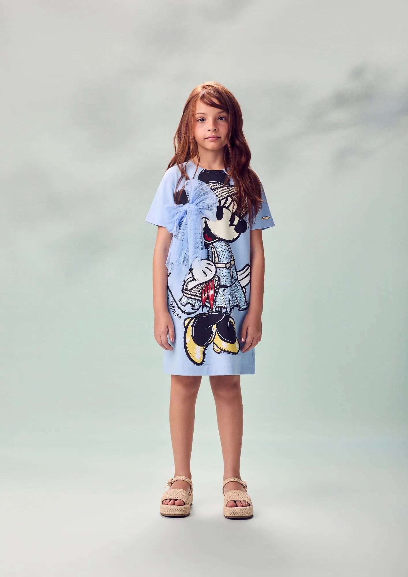 Vestido Infantil Animê Azul Minnie Laço Disney