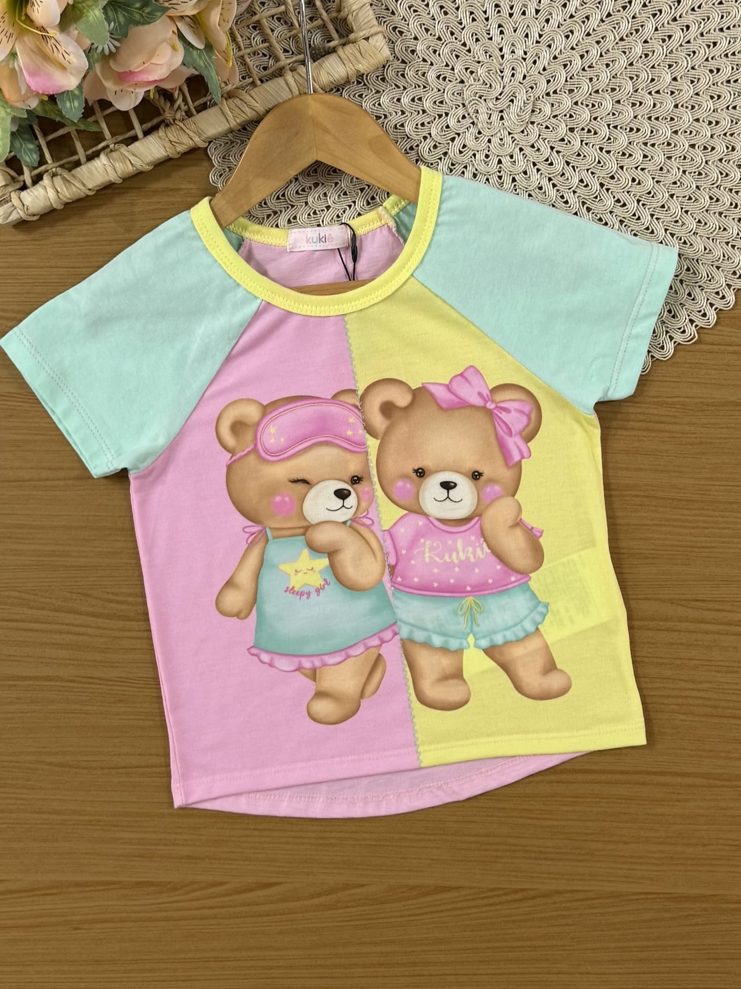 Pijama Infantil Kukiê Verão Com Shorts e Blusa Colorida Ursinhas