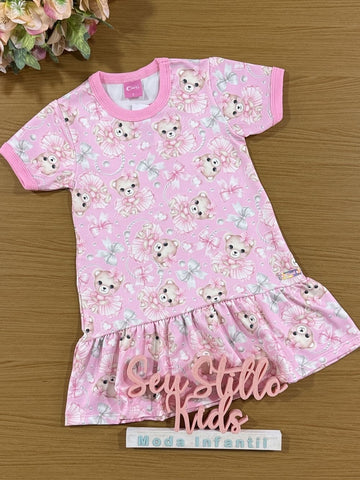 Vestido Infantil Cinti Verão Ursinha Rosa